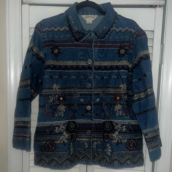 Vintage Orvis Embroidered Jean Jacket - Picture 1 of 16